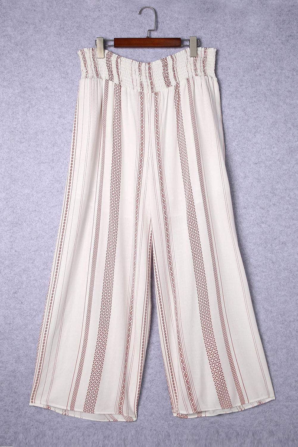 White Smocked Waist Printed Wide Leg Pants