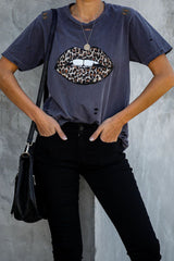 Leopard Lip Distressed Cotton Tee