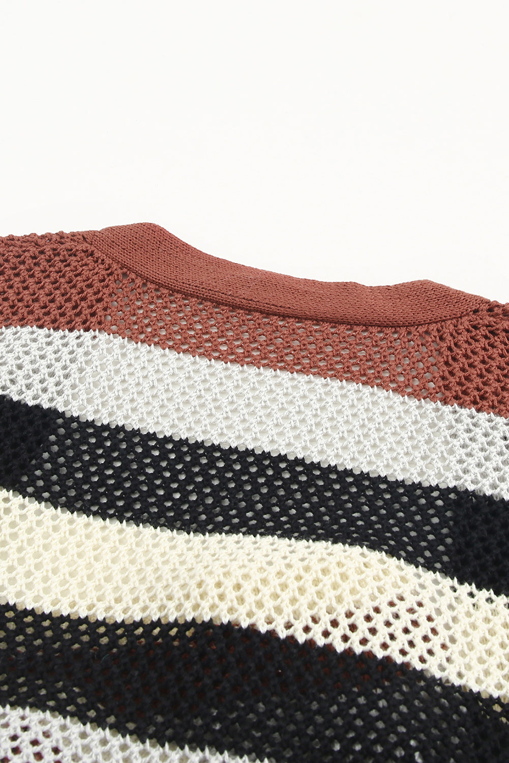 Multicolor Striped Color Block Hollowed Knit Cardigan