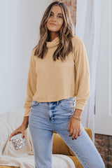 Apricot Solid Waffle Knit Turtleneck Long Sleeve Top