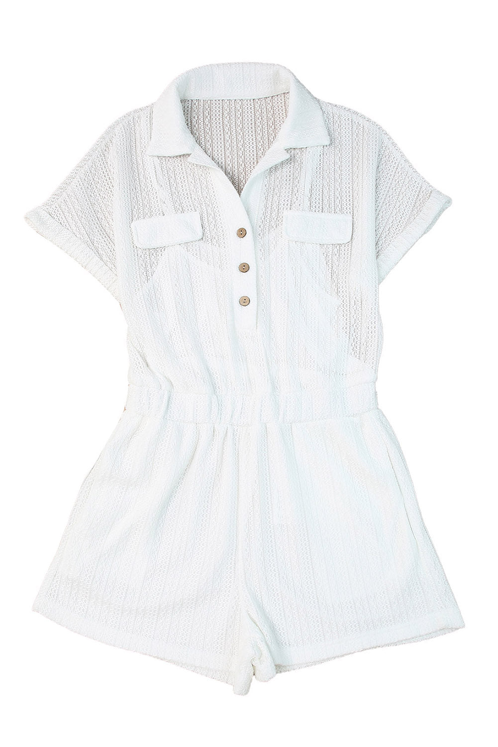 Beige Sheer Pattern Knit Pocketed Romper