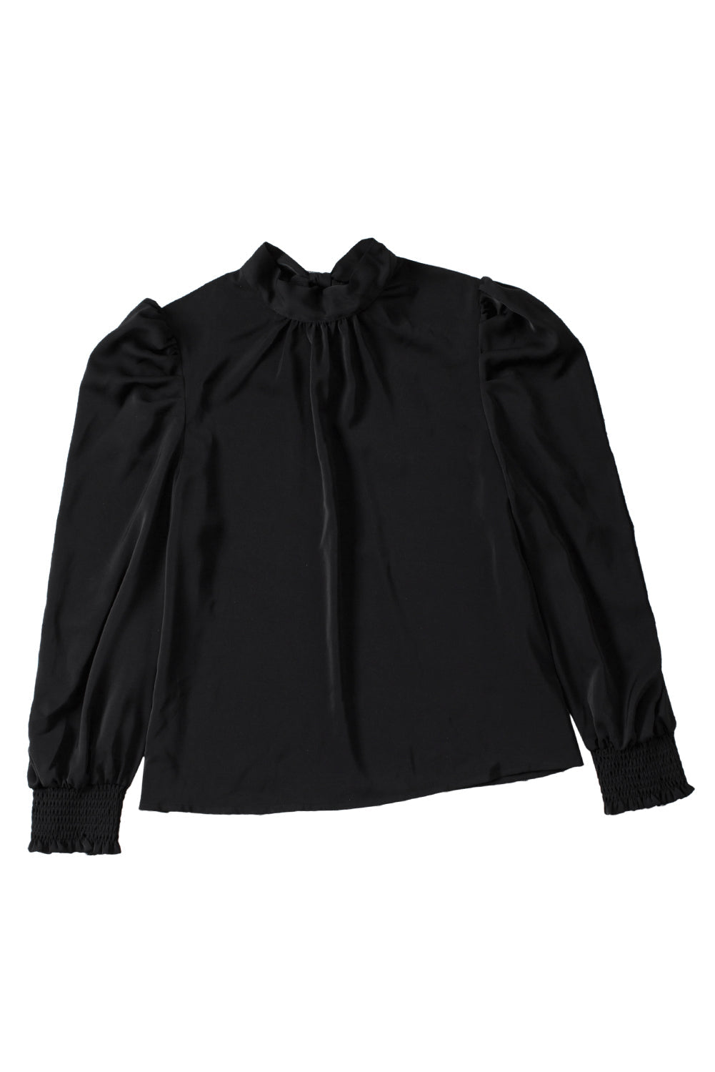 Black Long Bubble Sleeve Mock Neck Chiffon Top