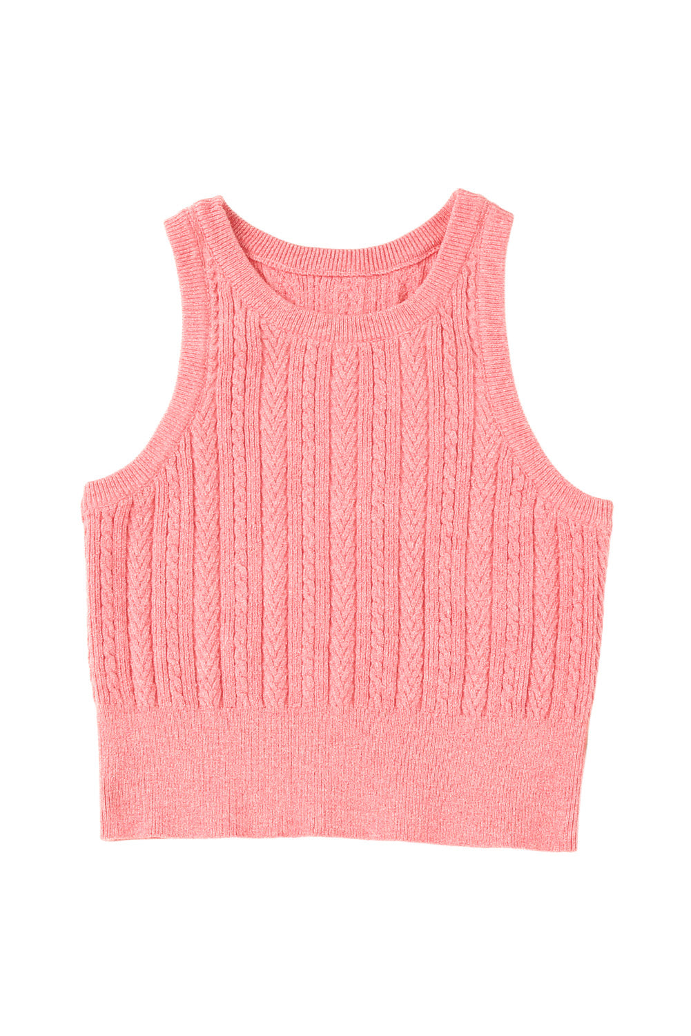 Pink Cable Knit Ribbed Trim Sleeveless Crop Top