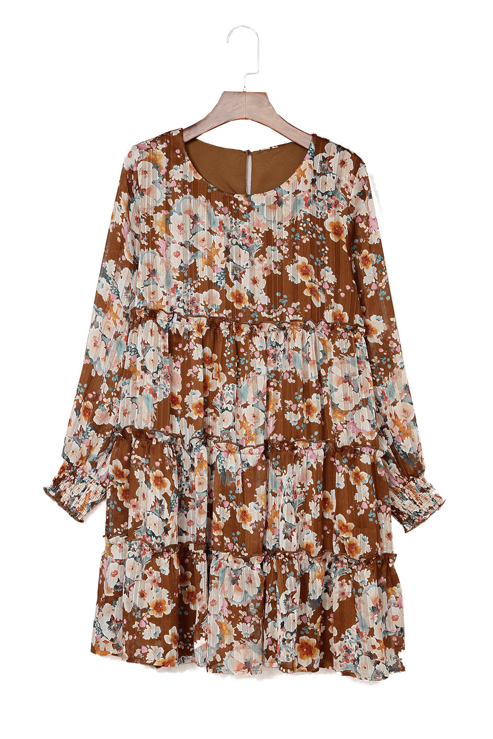 Brown Tiered Ruffle Floral Dress