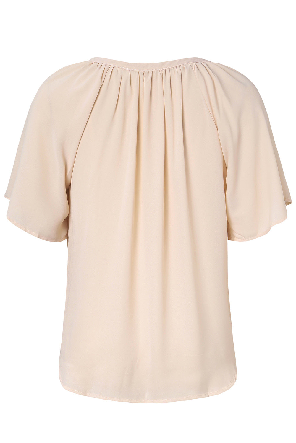 Beige Split Neck Pleated Loose Blouse