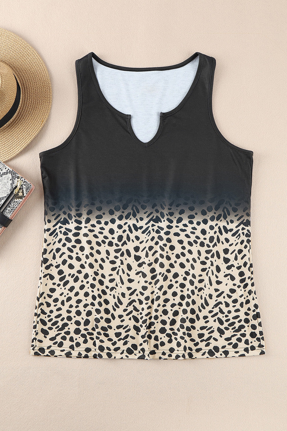 Black Gradient Leopard Lace V Neckline Tank Top