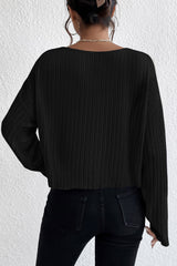 Black Lettuce Cuffs Drop Shoulder Loose Ribbed Knit Top