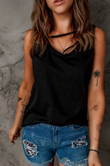 Black Strappy Hollow-out Neck Tank Top