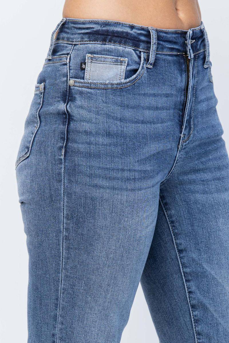 High Waist Straight Leg Jeans with Wide Cuff