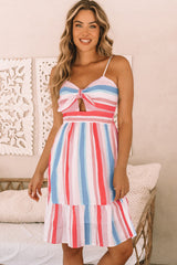 Multicolor Striped Print Knotted Cutout Sleeveless Dress
