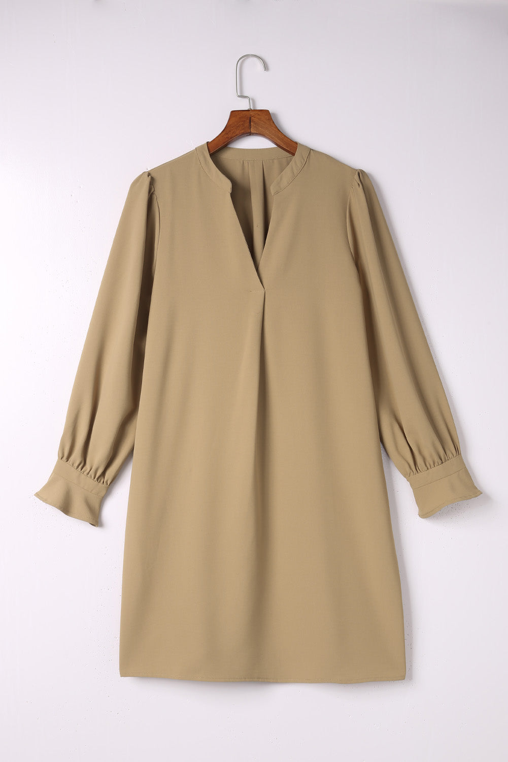 Black Split V Neck Ruffled Sleeves Shirt Dress