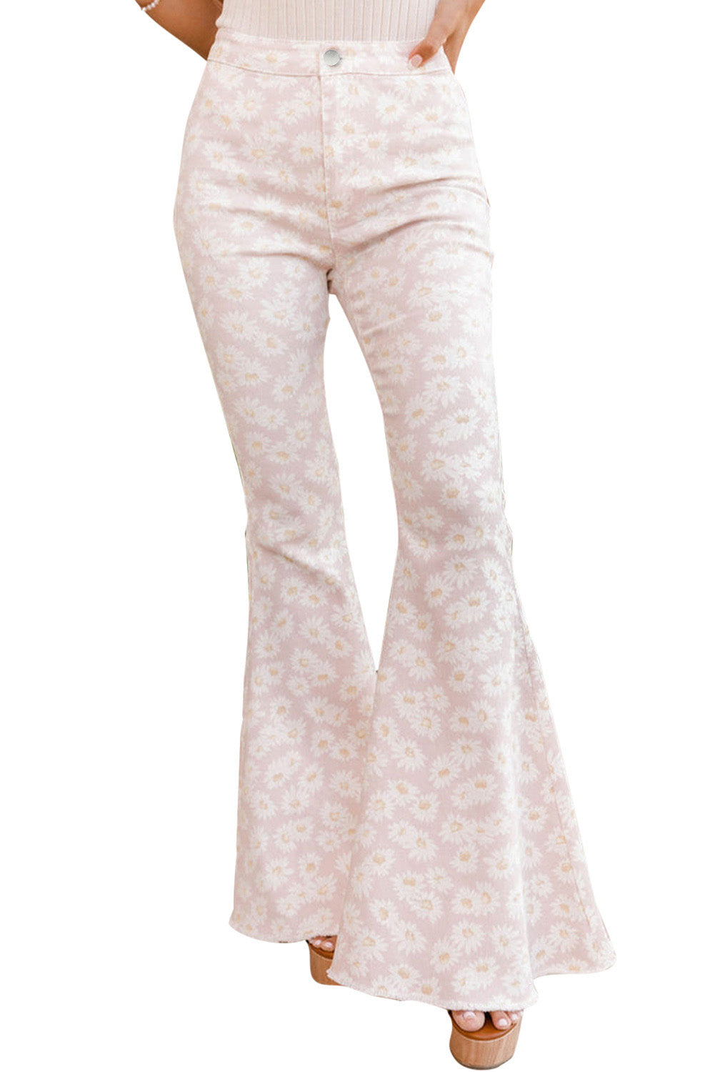 Pink Daisy Bell Bottom Flare Pants