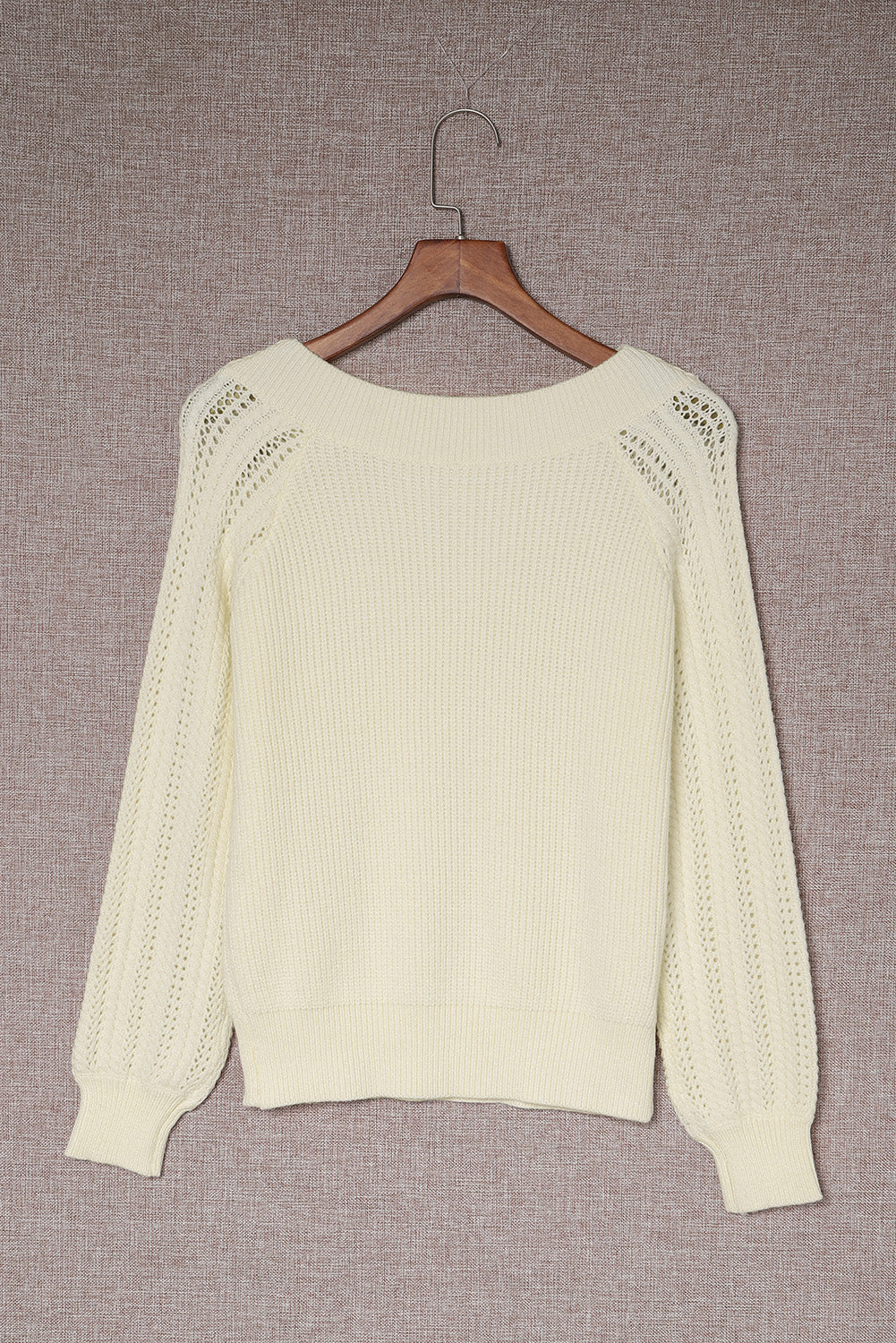 Gray Plain Hollow-out Knit Long Sleeve Pullover Sweater