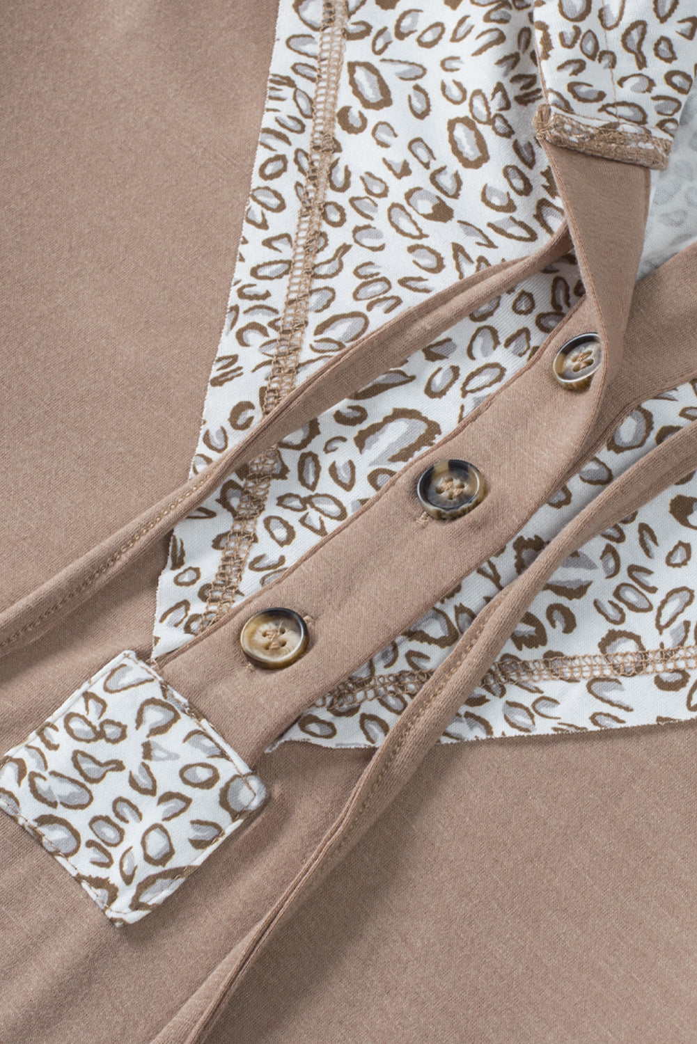 Leopard Patchwork Buttoned Long Sleeve Hoodie
