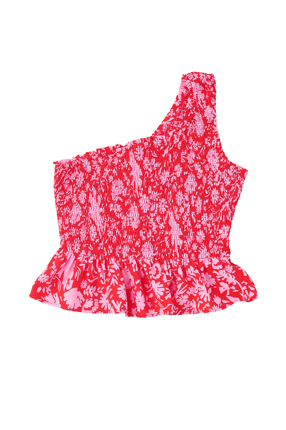 Red Smocked One-shoulder Floral Tank