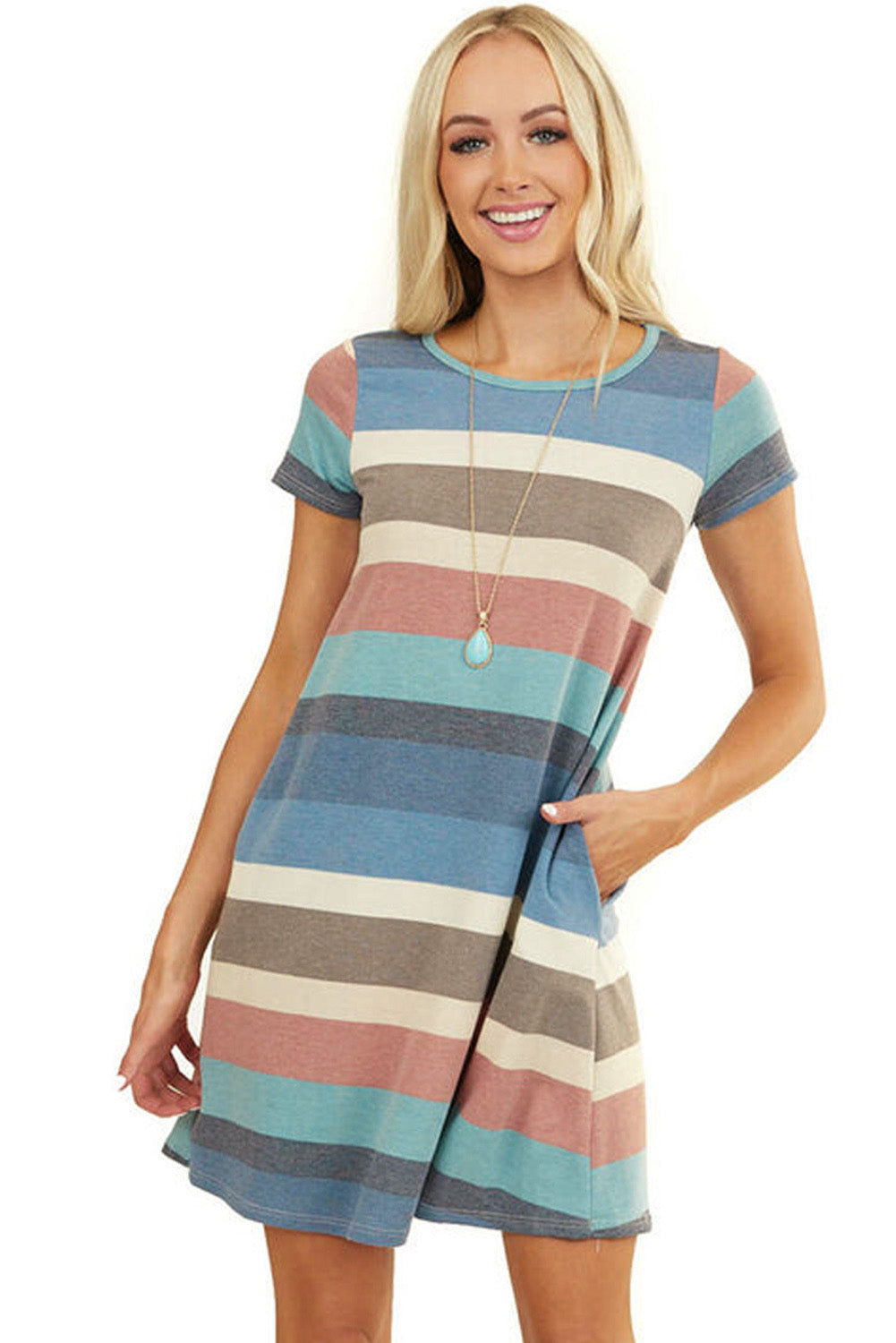 Multicolor Stripe Print Slit Maxi Tank Top Dress