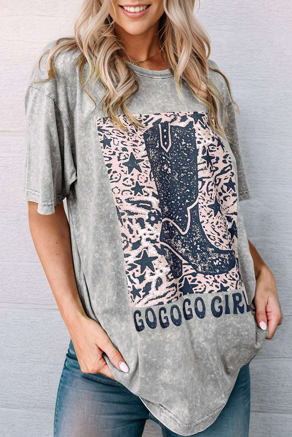 Gray Let's Go Girls Cowboy Boots Graphic Tee