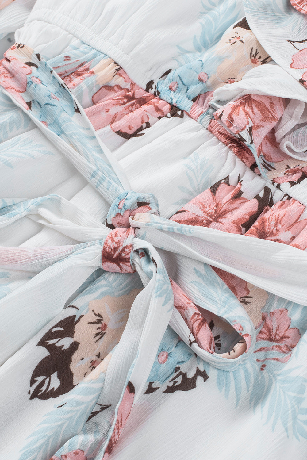 Ruffled V Neck Long Sleeve Floral Dress