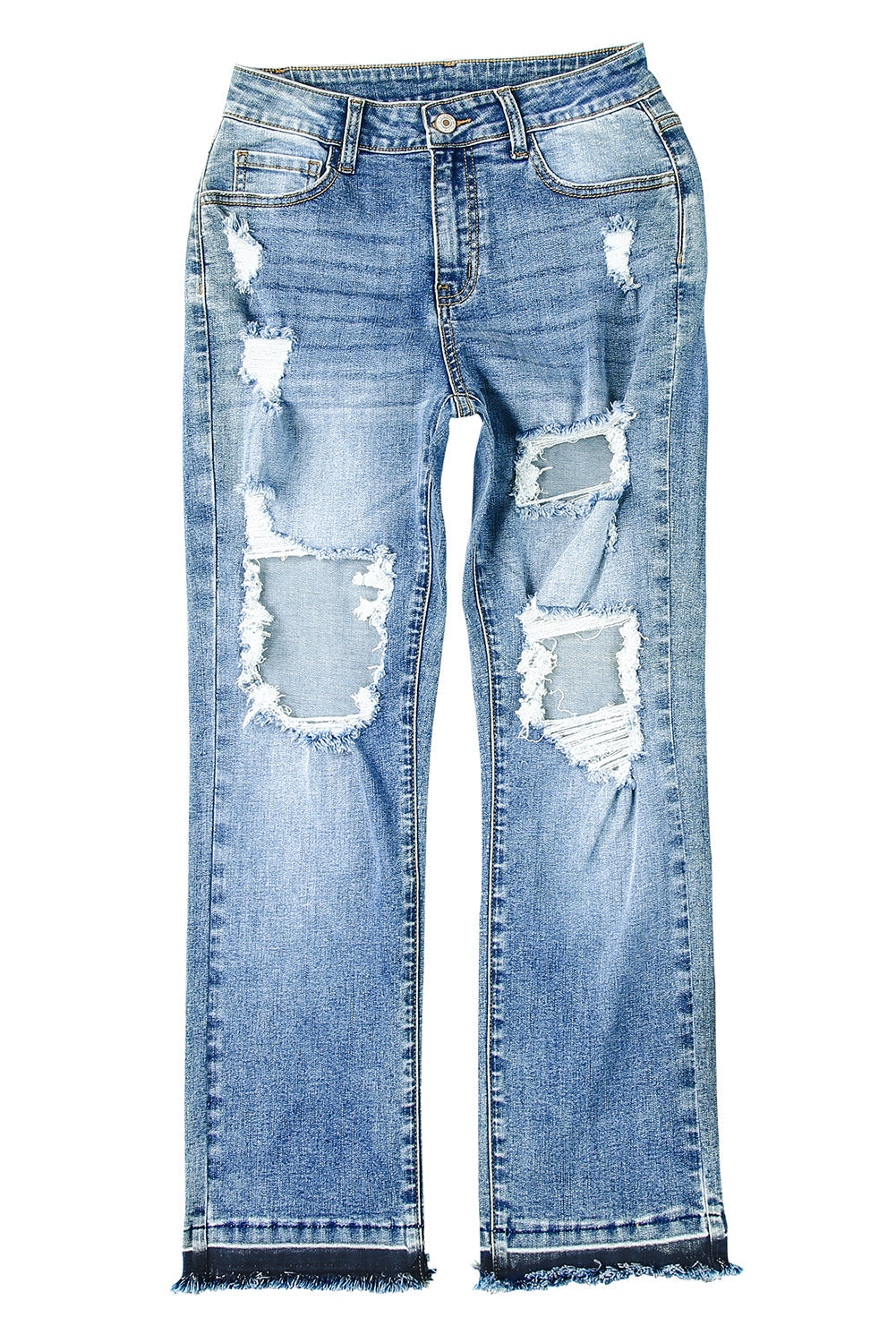 Sky Blue Distressed Holes Hollow-out Boyfriend Jeans