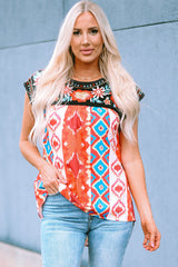 Multicolor Floral Aztec Geometric Cap Sleeve Top