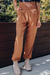 Brown High Smocked Waist Joggers