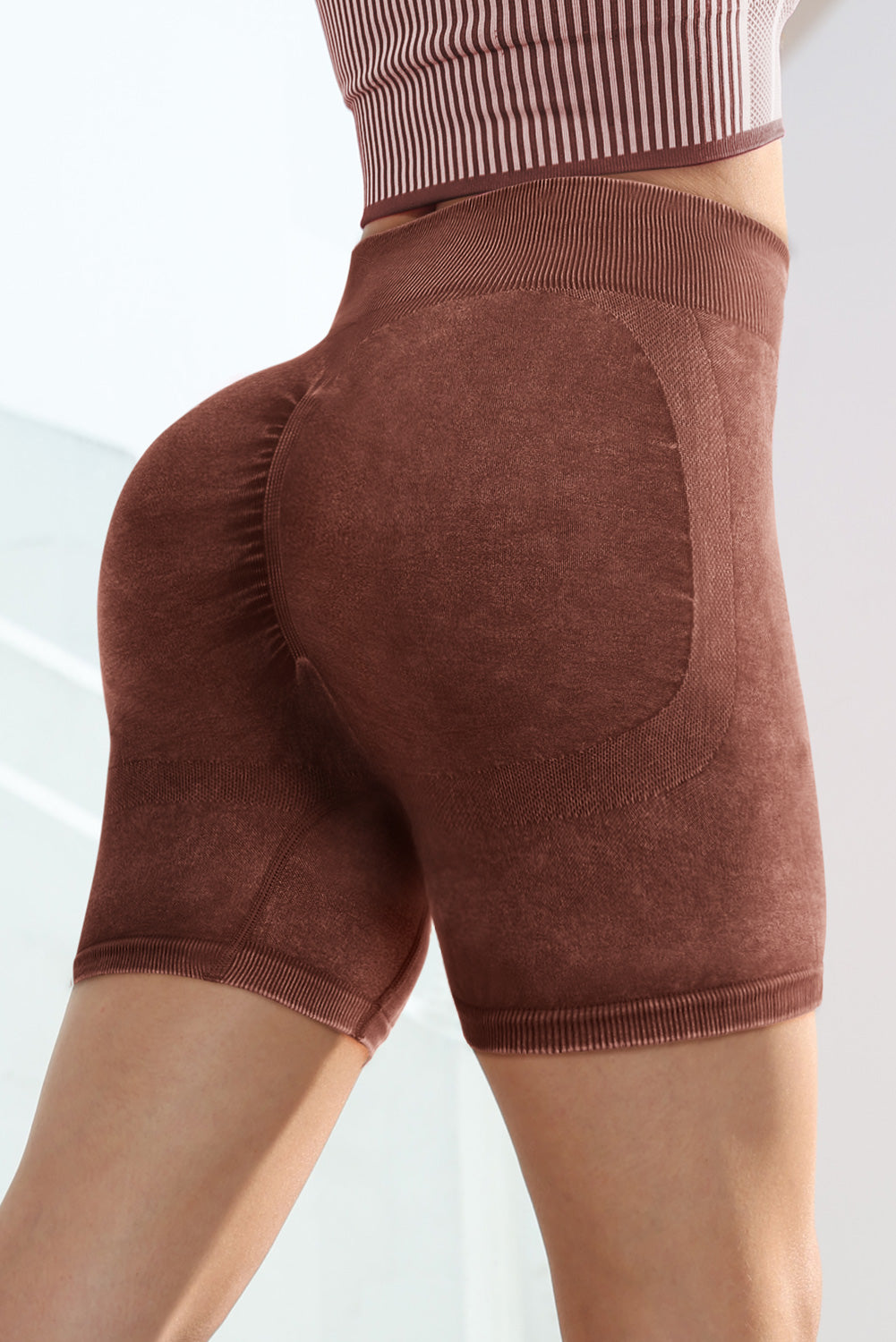 Brown Ribbed High Waist Butt Lift up Active Bottoms