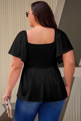 Black Plus Size Ruched Front Babydoll Top