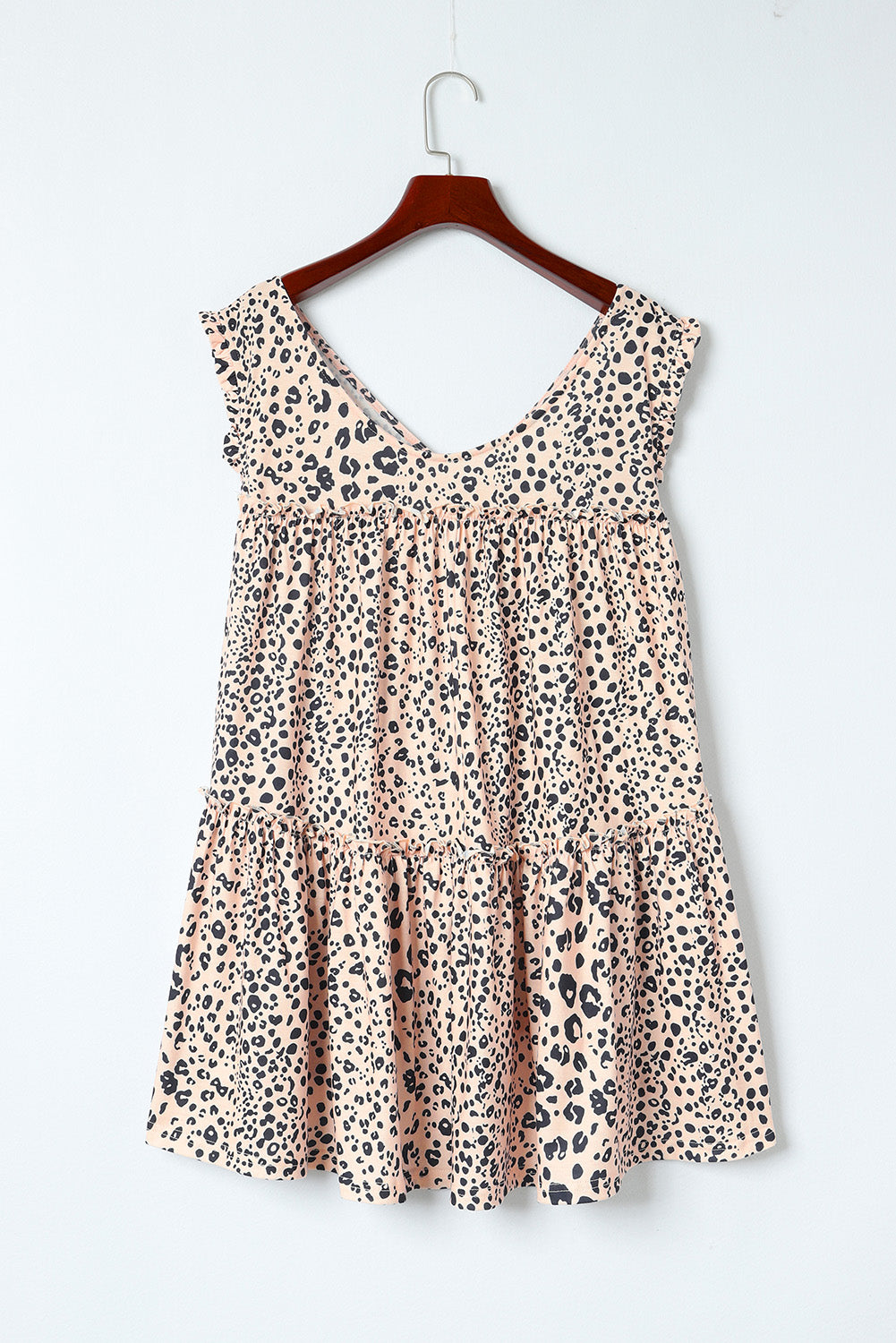 Leopard Plus Size V Neck Frilled Babydoll Tank Top