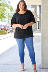 Black Splatter Allover Plus Size Pocketed T-shirt