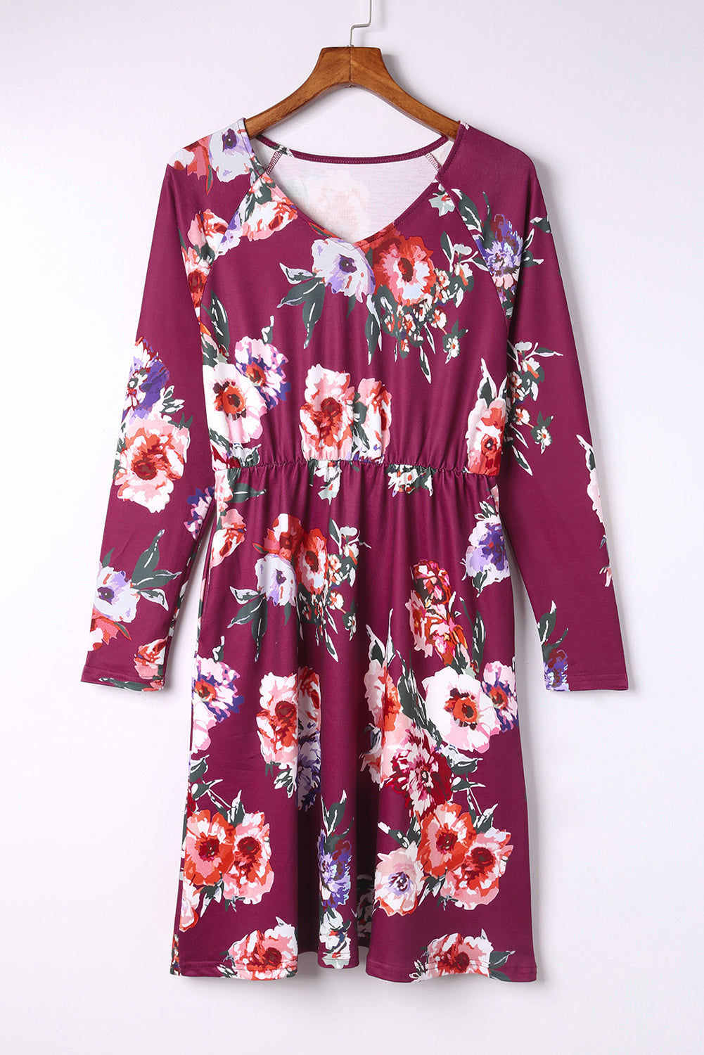 Rose Long Sleeve High Waist Floral Dress