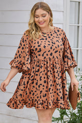 Plus Size Leopard Shift Dress with Ruffle