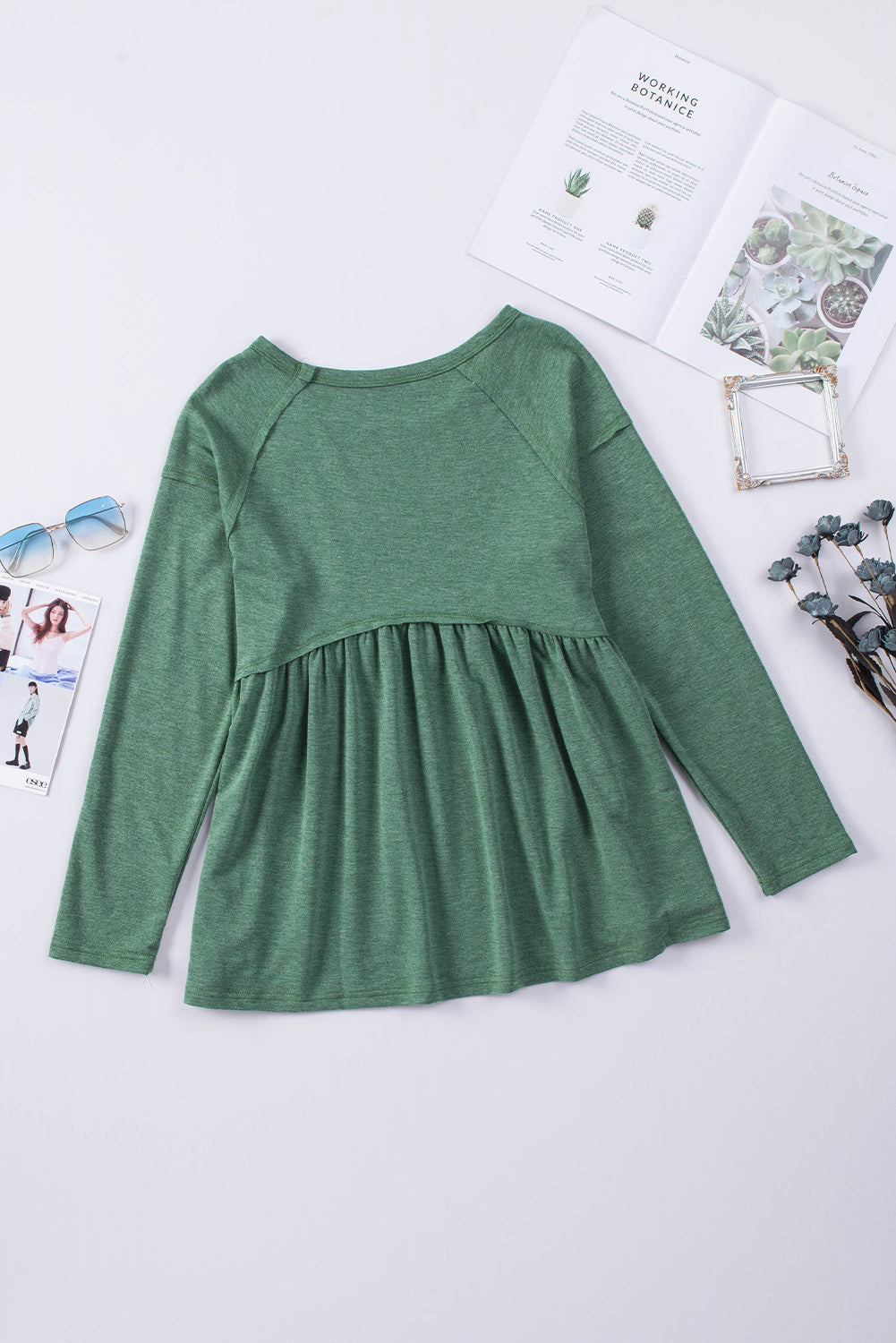 Green Long Sleeve Babydoll Top