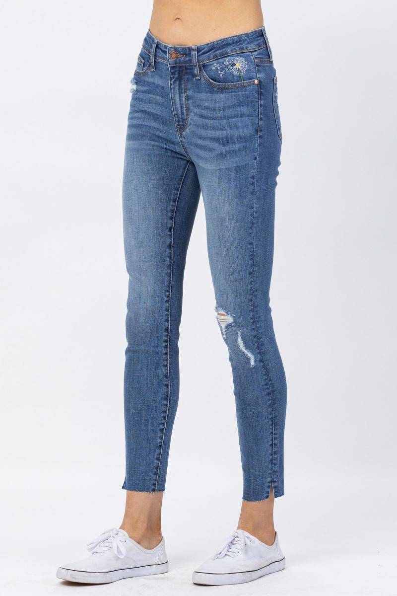 High Waist Dandelion Embroidery Skinny Jeans