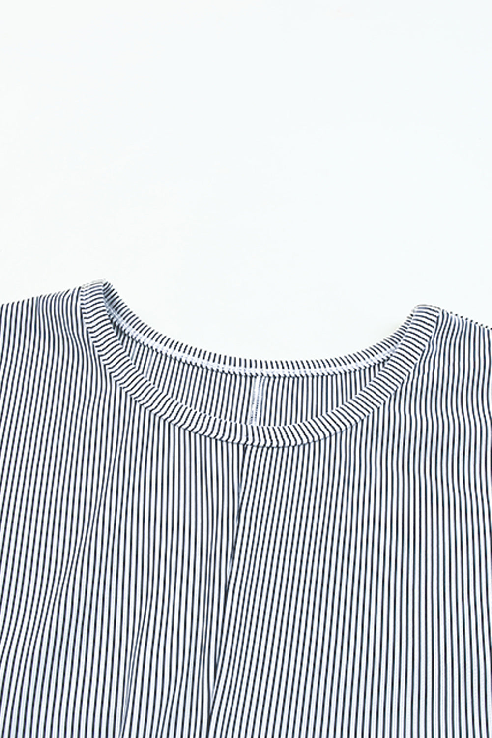 Gray Ribbed Knit Round Neck Relaxed Tee