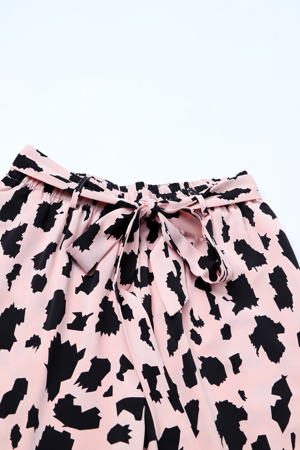 Pink Geometric Print Elastic Waist Pants with Tie