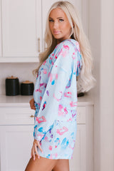 Sky Blue Leopard Print Hoodie and Shorts Set