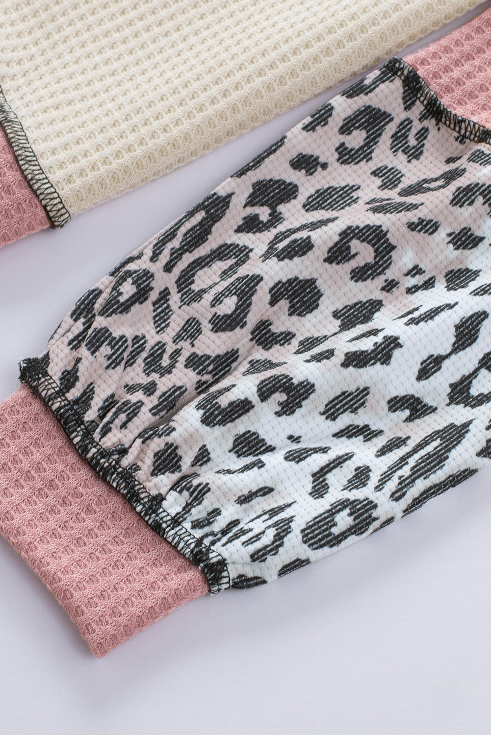 Leopard Colorblock Patchwork Waffle Knit Hoodie