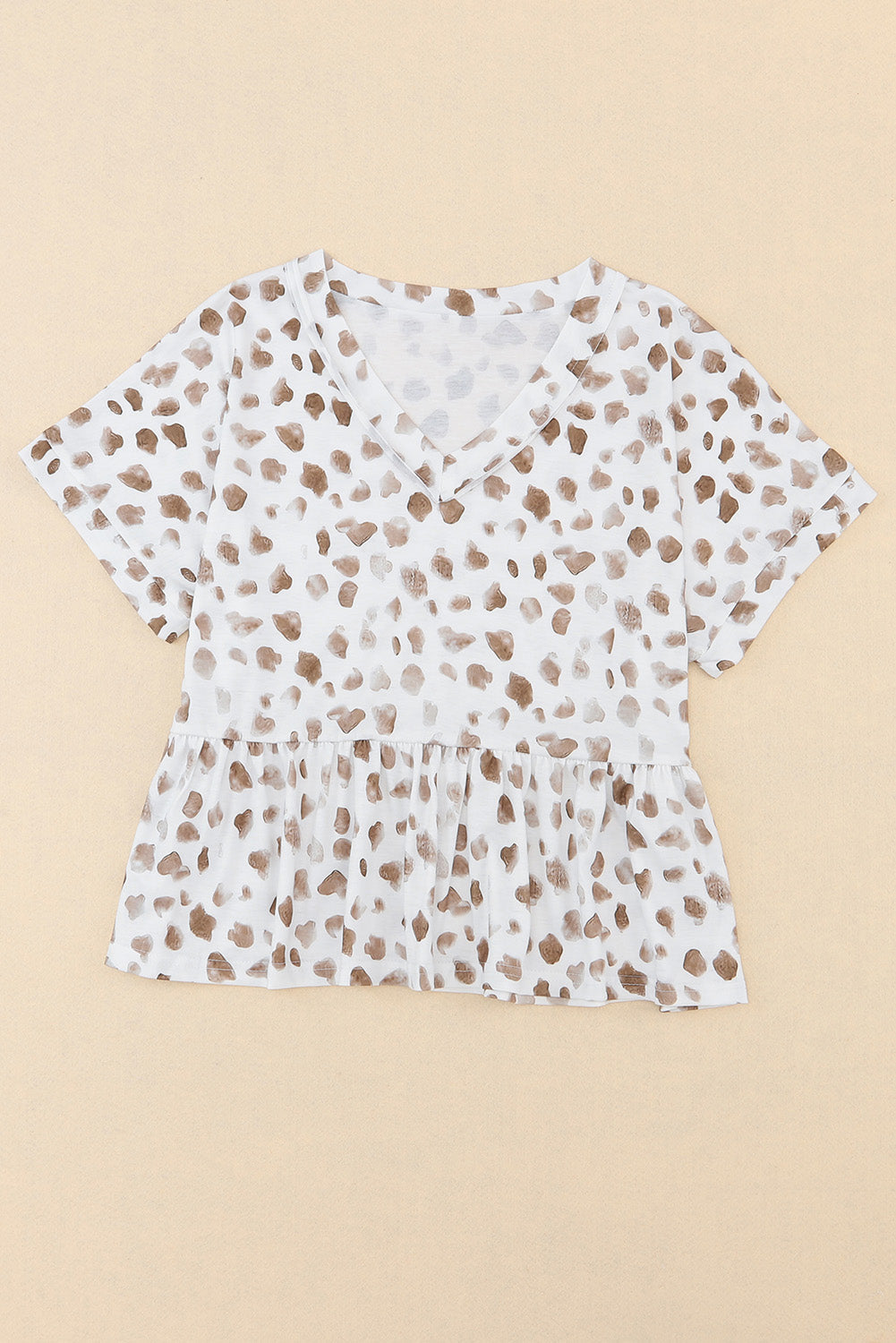 Leopard V Neck Short Sleeve Peplum Top