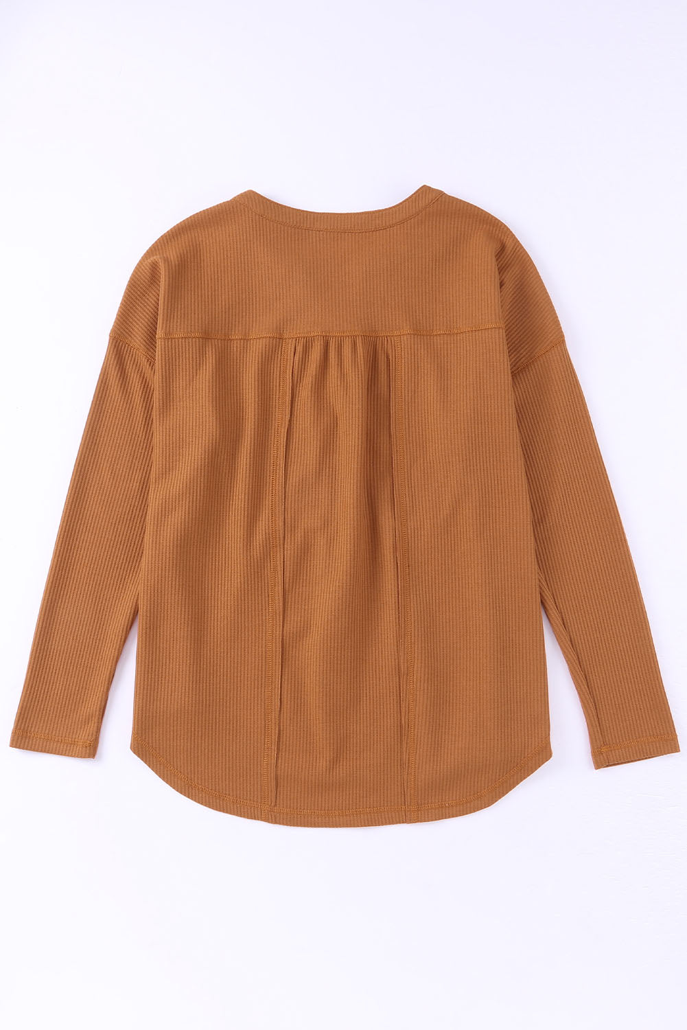 Brown Waffle Knit Half Button Henley Top