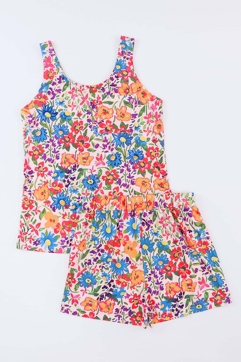 Multicolor Spaghetti Straps Knot Front Floral Tank Top