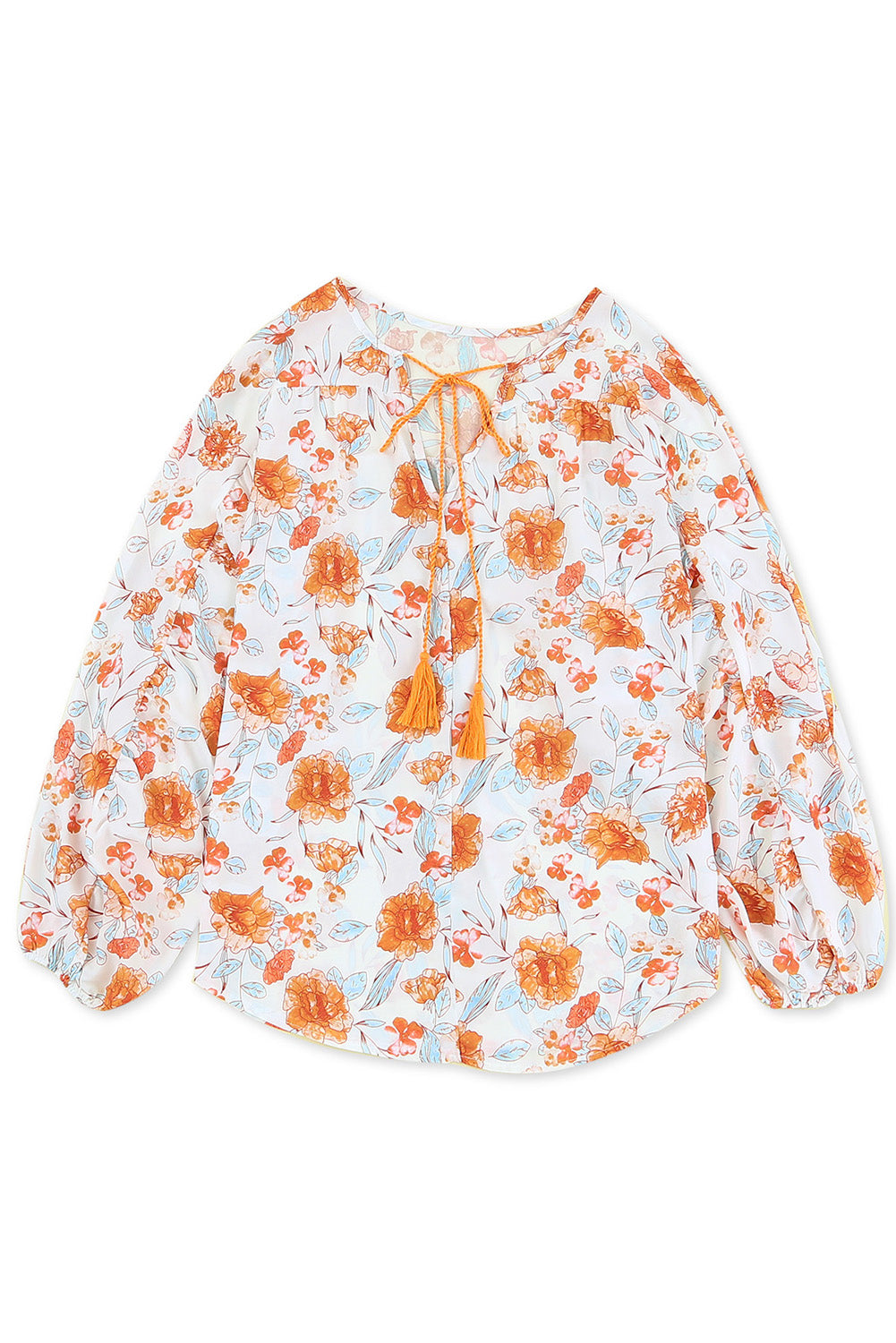 Orange Split V Neck Floral Print Dolman Blouse