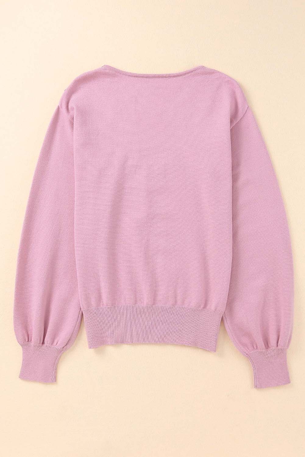 Pink Lace Splicing Knitted Sweater