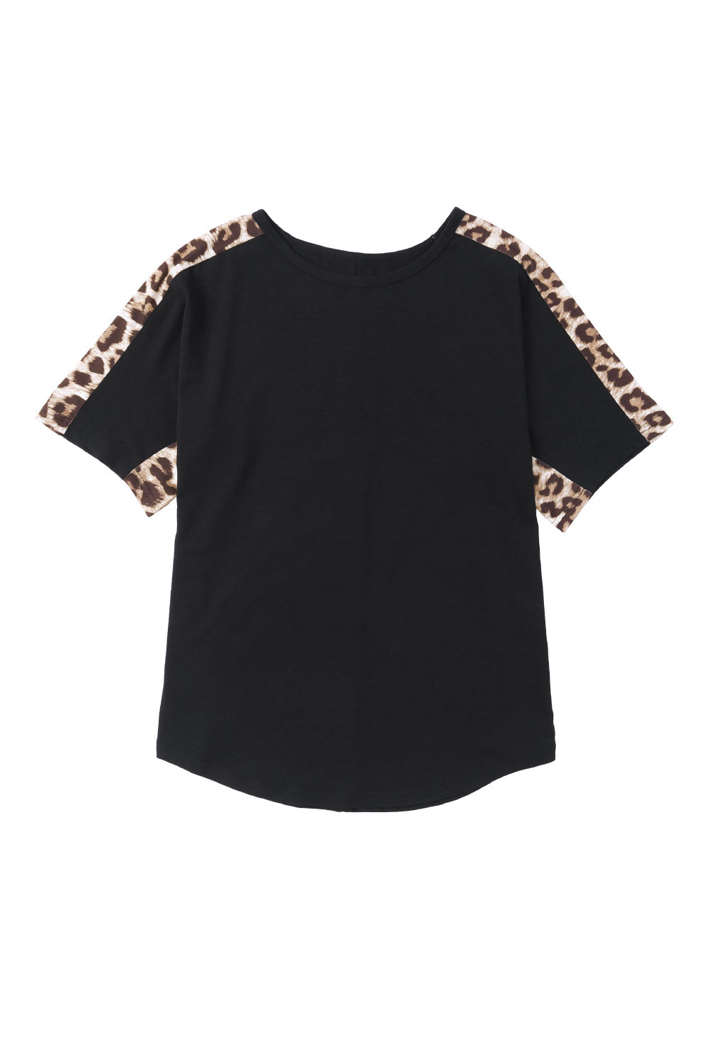 Black Leopard Splicing O-neck Short Sleeve T Shirt