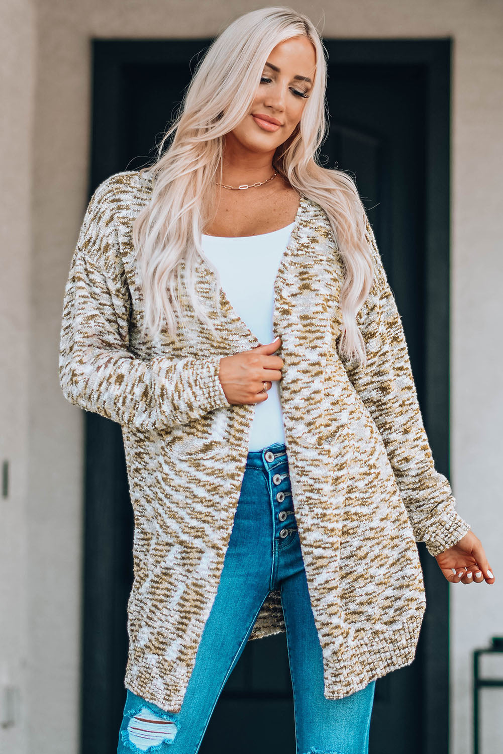Brown Fuzzy Animal Knit Open Front Cardigan