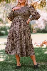 Pink Plus Size Leopard Print Smocked Tiered Dress