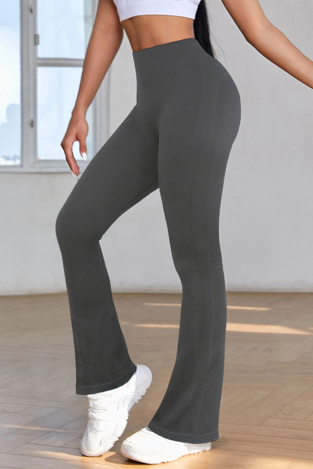 Black High Waist Tummy Control Flared Sports Pants