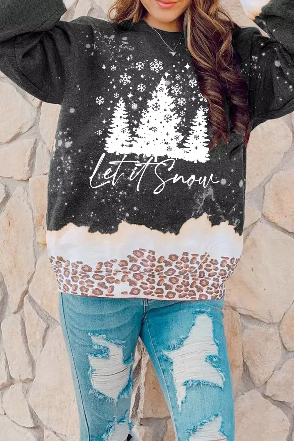 Black Leopard Bleached Pullover Sweatshirt