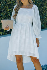 White Square Neck Smocked Back A-line Dress