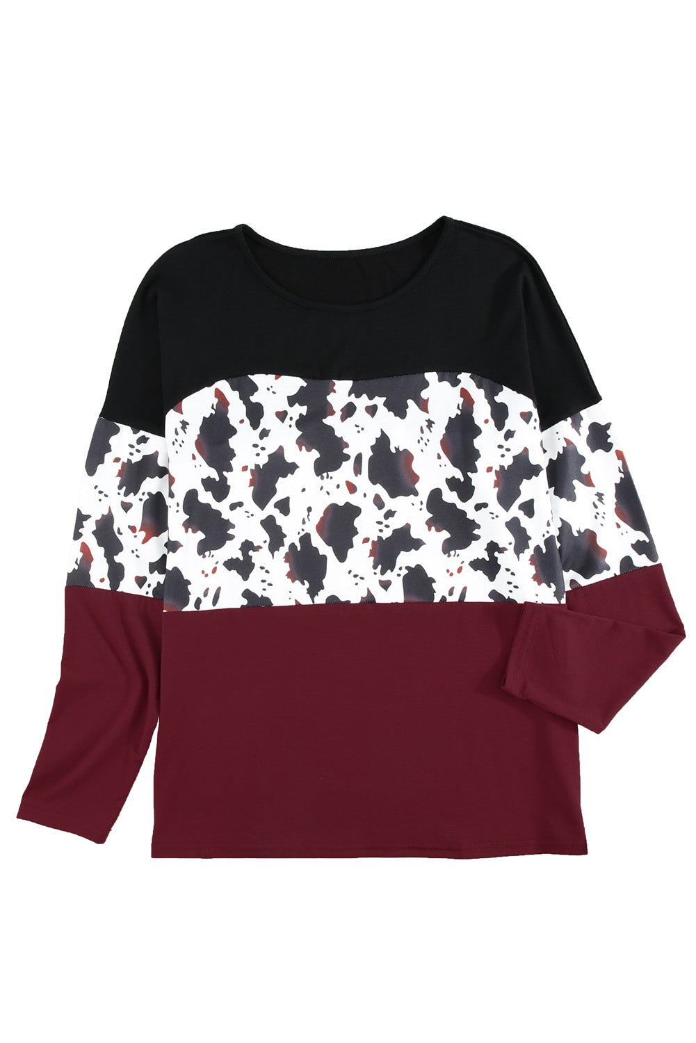 Cow Print Color Block Long Sleeve Blouse