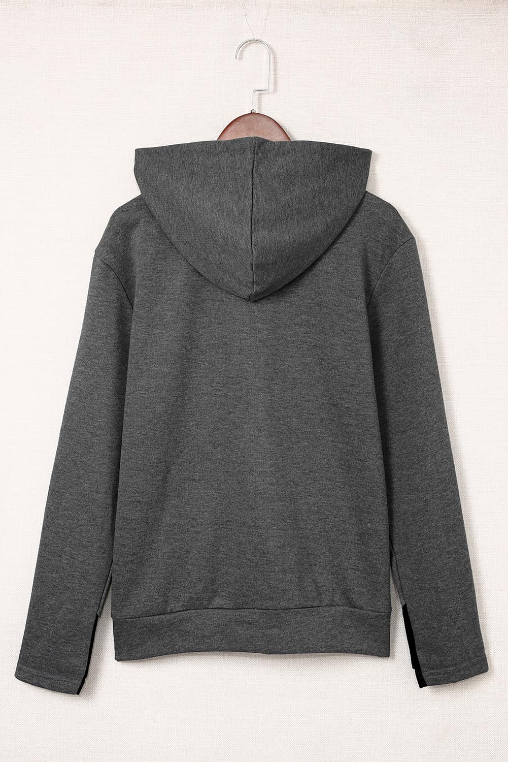Gray Half Zip Pocketed Thumbhole Sleeve Hoodie